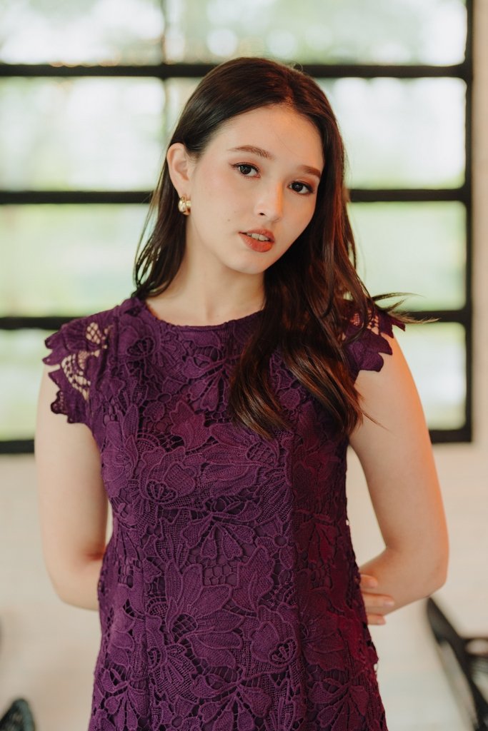 Beverly Crochet Dress in Deep Purple (XS)
