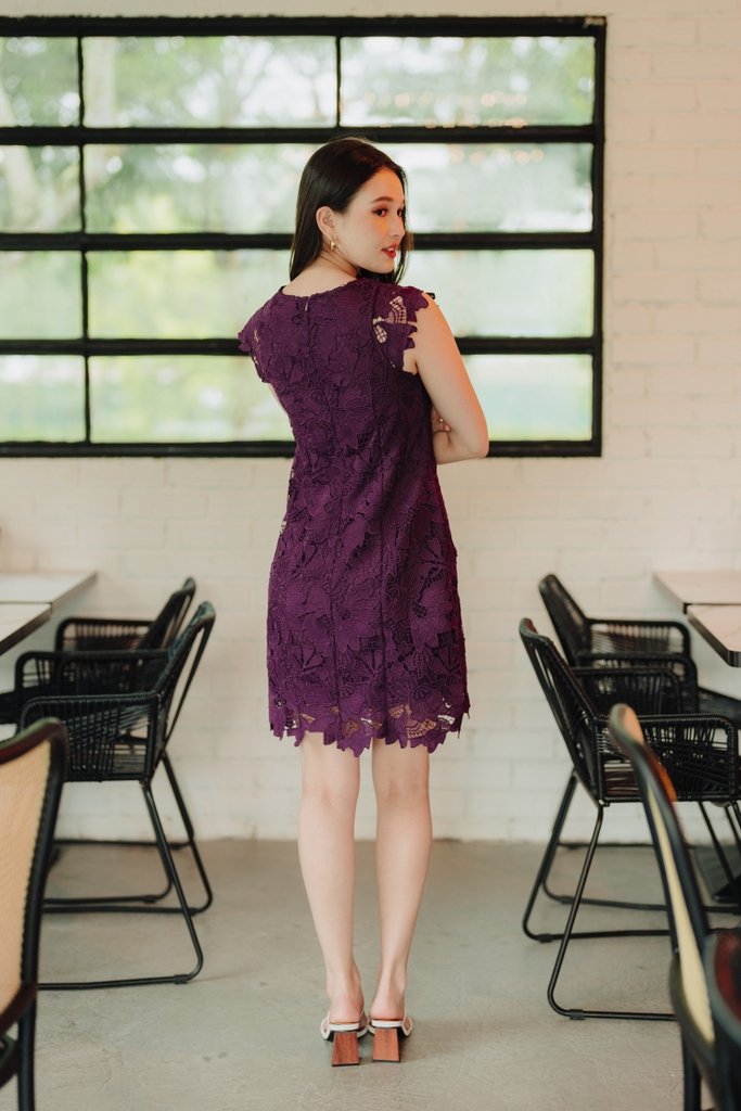 Beverly Crochet Dress in Deep Purple (XS)